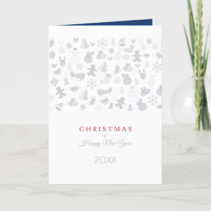 Happy New Year 20XX & Silver Christmas Characters Holiday Card