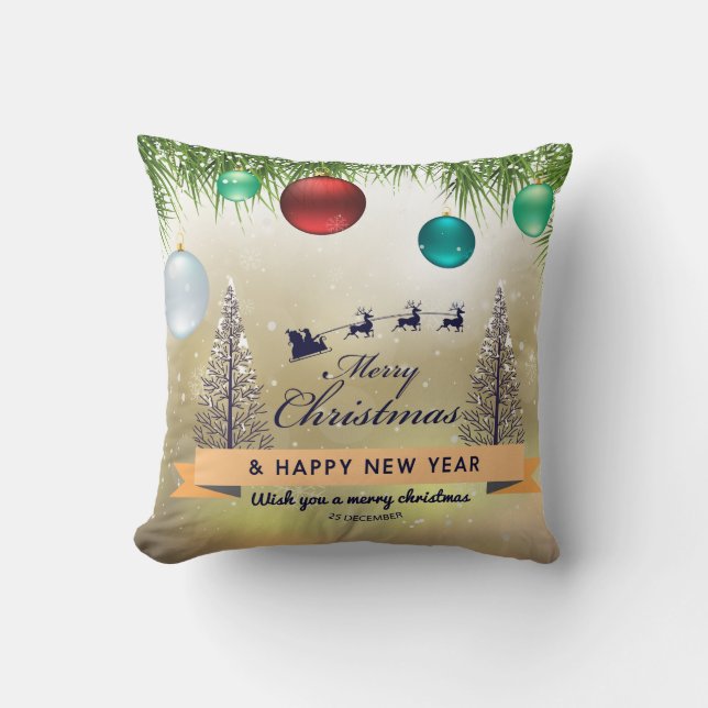 Happy New Year 25 December Print Throw Pillows  (Front)