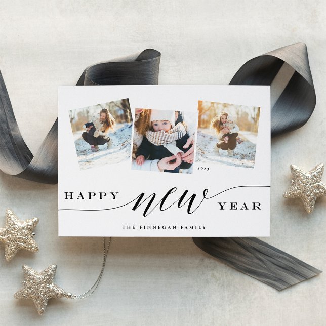 Happy New Year 3 Photo Collage Card (Creator Uploaded)