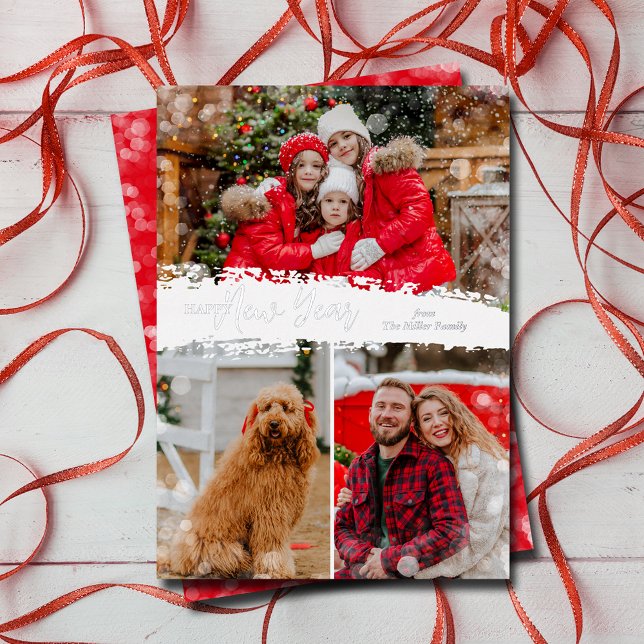 Happy New Year 3 Photo Foil Holiday Card (Happy New Year 3 Photo Foil Holiday Cards)