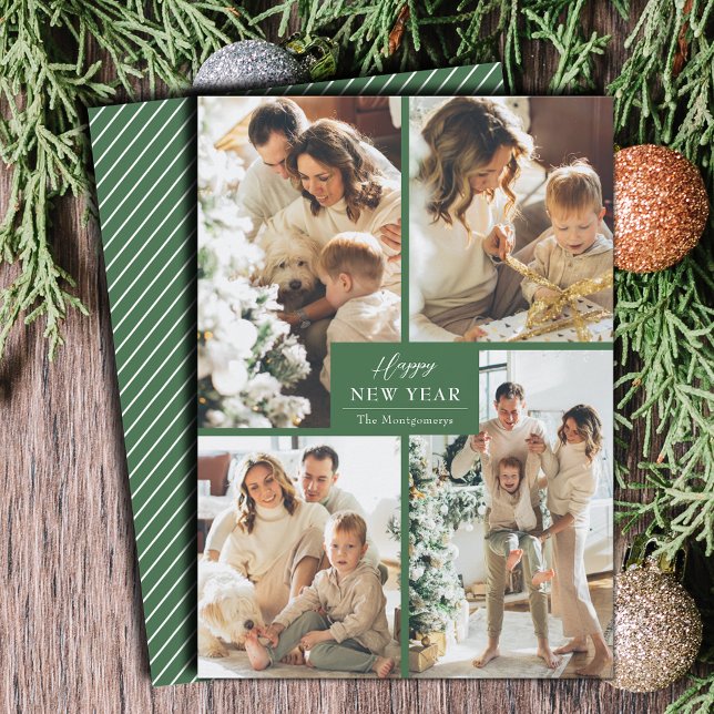 Happy New Year 4 Photo Collage Holiday Card (Happy New Year 4 Photo Collage Holiday Cards - Order INSTANT DOWNLOAD and/or PRINTED or both!)