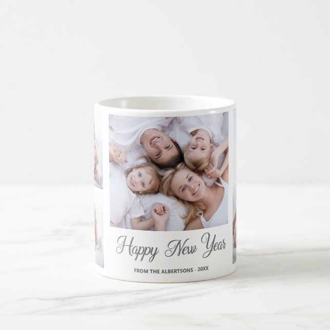 Happy New Year 4 Photo Collage Modern Coffee Mug (Center)