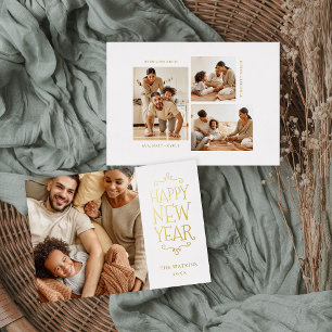 Happy New Year 4 Photo Foil Holiday Card