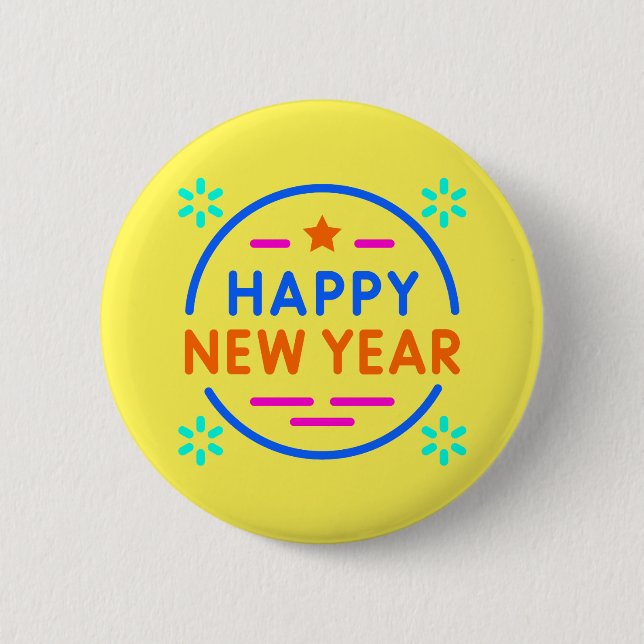 "Happy New Year"  6 Cm Round Badge (Front)