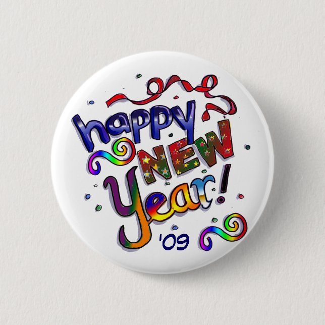 Happy New Year 6 Cm Round Badge (Front)