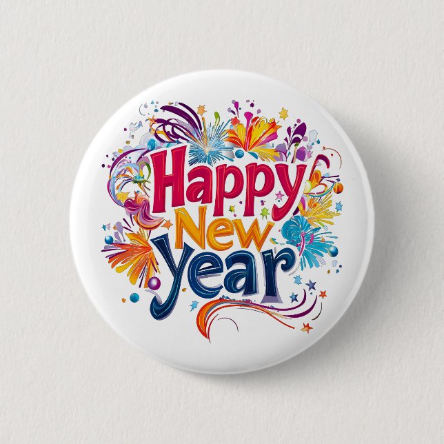 Happy New Year 6 Cm Round Badge (Front)