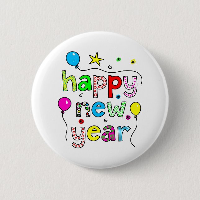 Happy New Year 6 Cm Round Badge (Front)