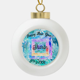 Happy New Year abstract art Ceramic Ball Christmas Ornament