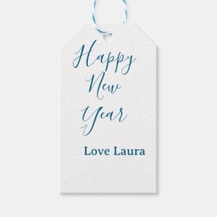 Happy new year add name love blue simple minimal h gift tags