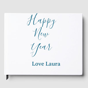 Happy new year add name love blue simple minimal h guest book