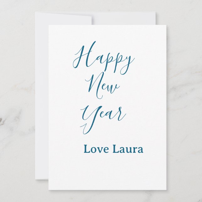 Happy new year add name love blue simple minimal h invitation (Front)