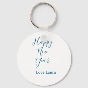 Happy new year add name love blue simple minimal h key ring