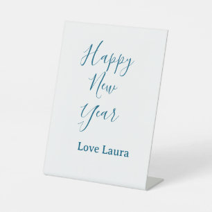 Happy new year add name love blue simple minimal h pedestal sign