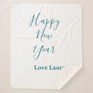 Happy new year add name love blue simple minimal h sherpa blanket