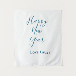 Happy new year add name love blue simple minimal h tapestry
