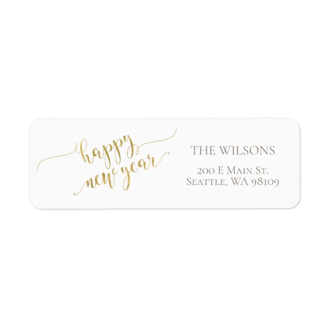 Happy New Year Address Labels - White & Gold (Front)
