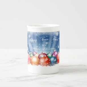 Happy New Year and Merry Christmas baubles Bone China Mug