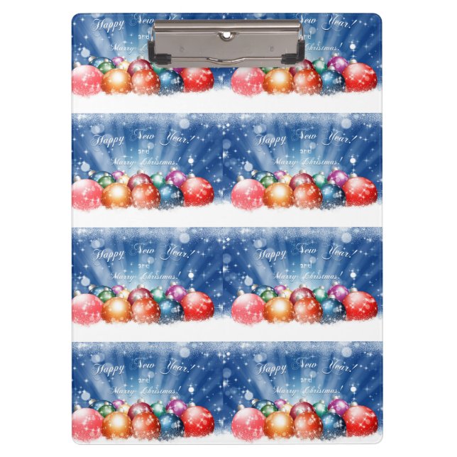 Happy New Year and Merry Christmas baubles Clipboard (Front)