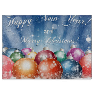 Happy New Year and Merry Christmas baubles Cutting Board