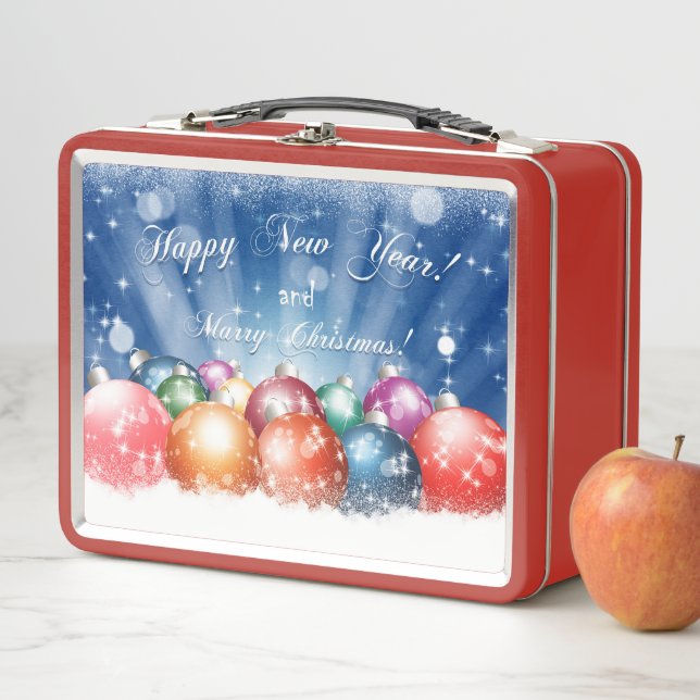 Happy New Year and Merry Christmas baubles Metal Lunch Box (In Situ)