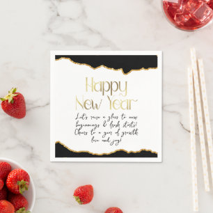 Happy New Year and Wishes Gold Agate Napkin