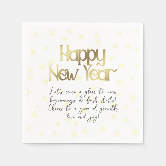 Happy New Year and Wishes Gold Napkin (Front)