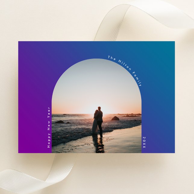 HAPPY New Year Arch Oval Bold Ombre Gradient Holiday Card (Creator Uploaded)