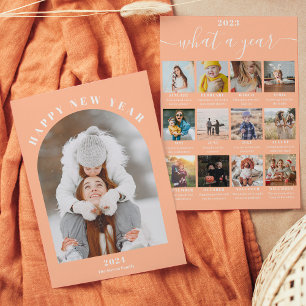 Happy New Year arch year in review 13 photos peach Holiday Card