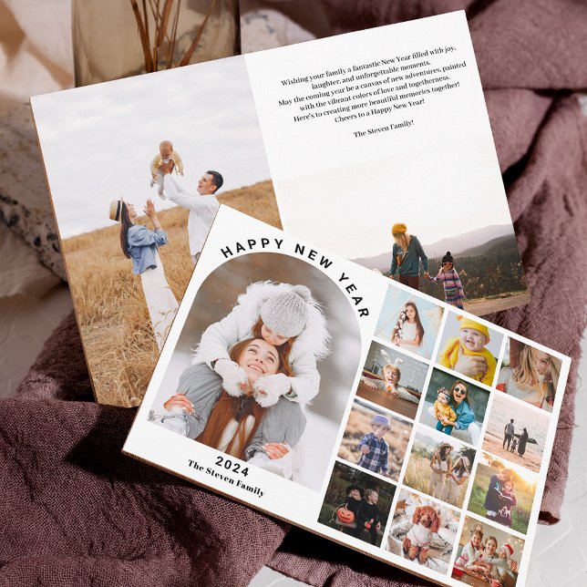 Happy New Year arch year in review 15 photos black Holiday Card (Happy New Year arch year in review 15 photos black Holiday Card)