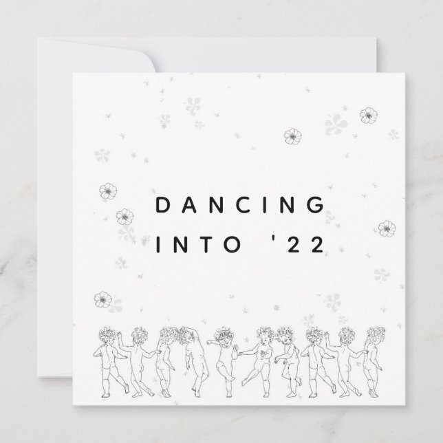 Happy New Year B&W Handdrawn Dancing Queen Invitation (Front)