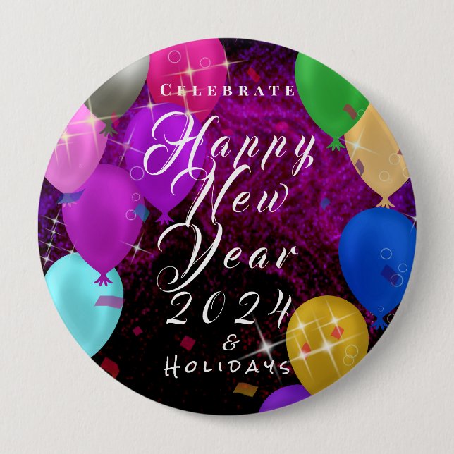 Happy New Year Balloon 10 Cm Round Badge (Front)