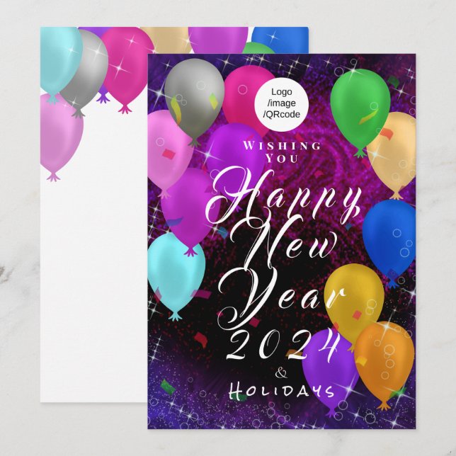 Happy New Year Balloon Corporate Holiday Card (Front/Back)