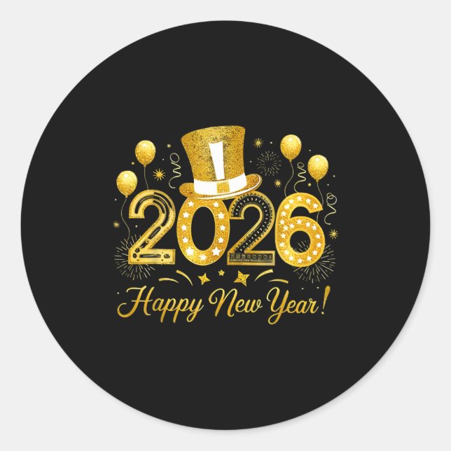 Happy New Year Balloons Party 2026 Together Family Classic Round Sticker (Front)