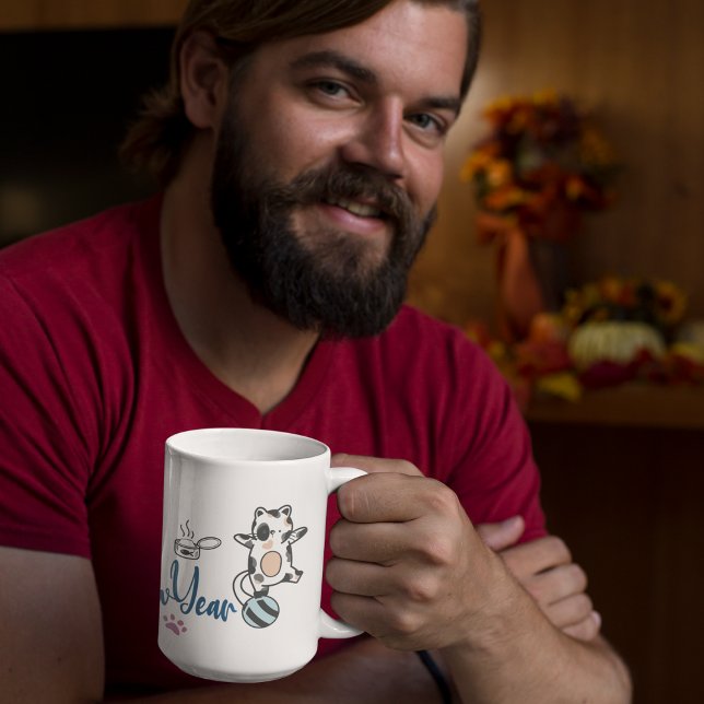 Happy New Year Between Kittens On A Yarn  Coffee Mug (Happy New Year Between Kittens Balanced On A Yarn Coffee Mug)