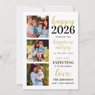 Happy New Year Black and Gold Expecting in 2024 Holiday Card