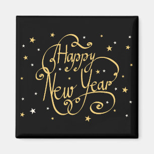 Happy New Year black and gold Magnet