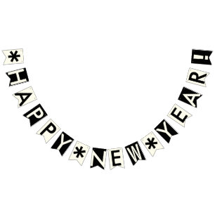 HAPPY NEW YEAR BLACK AND IVORY WHITE BUNTING