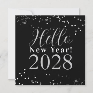 Happy New Year Black and Silver Sparkle Holiday Card