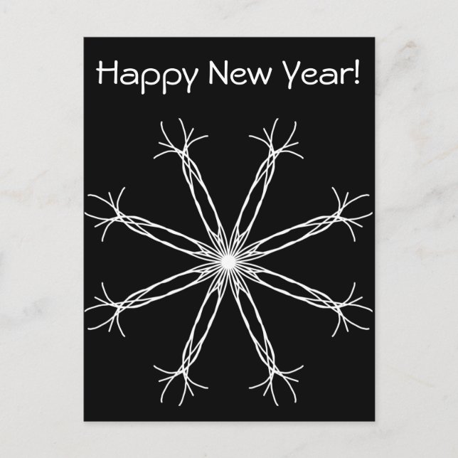 Happy New Year! Black and White Kaleidoscope Star Holiday Postcard (Front)