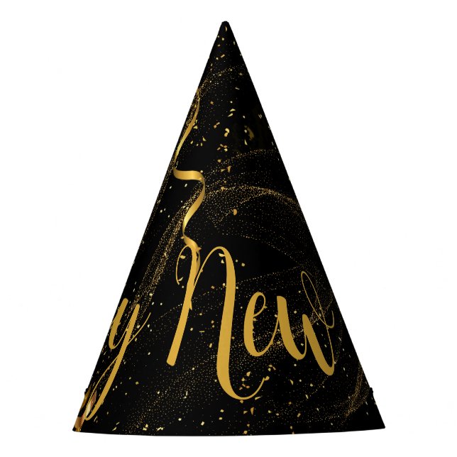 Happy New Year Black Gold (12) Party Hat (Front)