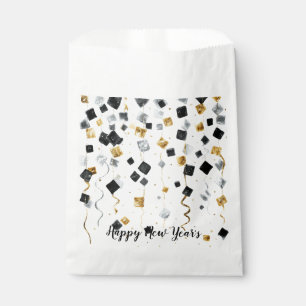 Happy New Year Black Gold Confetti Favour Bag