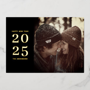 Happy New Year. Black gold elegant minimalist Foil Holiday Card