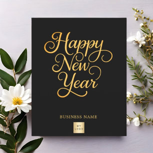 Happy New Year black gold script business logo Flyer