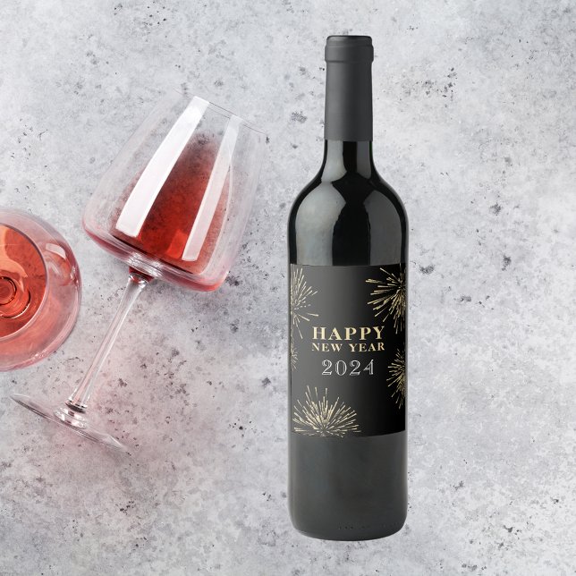 Happy New Year Black Gold Wine Label (Creator Uploaded)