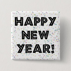 Happy New Year Black Text 15 Cm Square Badge