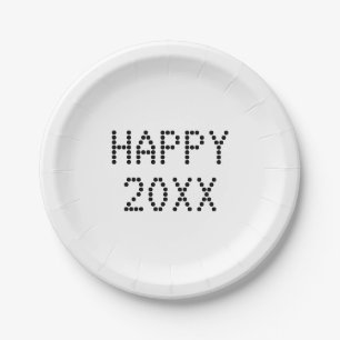Happy New Year black white custom number modern Paper Plate