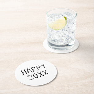Happy New Year black white custom number modern Round Paper Coaster