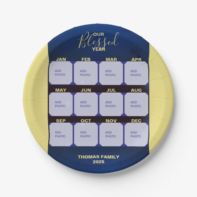Happy New Year Blessed Year Photo Holiday Paper Plate (Front)