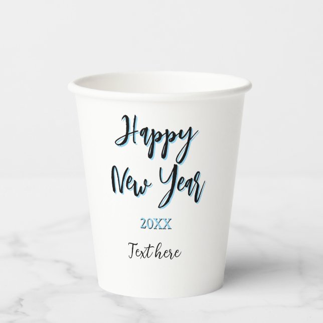 Happy new year blue black bold simple year stylish paper cups (Front)