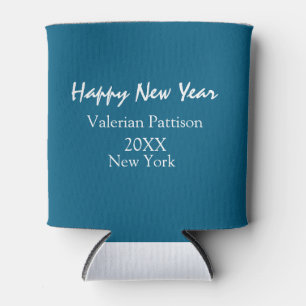 Happy new year blue name place year boho simple  can cooler